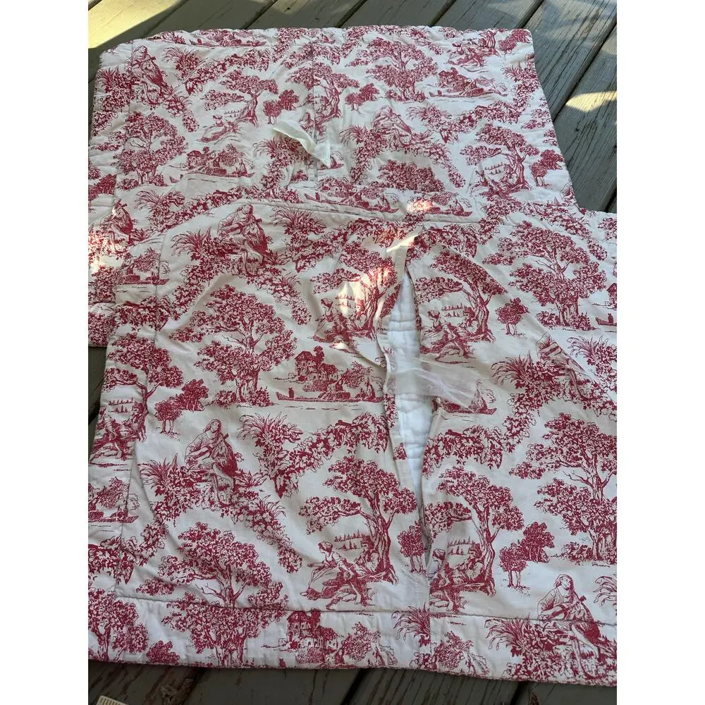 French country Toile quilted pillow shams red white reversible standard set 2
